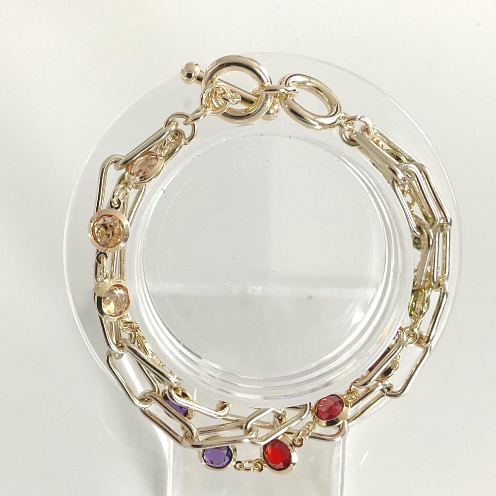 Bracelet Gold Tone Multicolor Crystal Toggle Clasp Elegant Style New